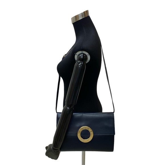 CELINE Circle Logo Metal Fittings Calf Leather Genuine 2way Shoulder Bag Poch... - Picture 2 of 10